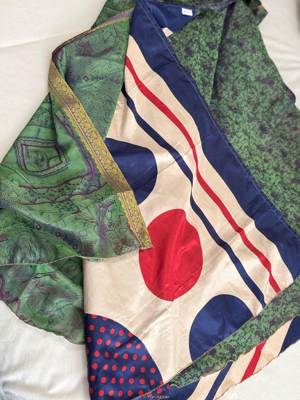 Reversible Boho Wrap Maxi Skirt Green Paisley & Polka Dot XL - Picture 4 of 8